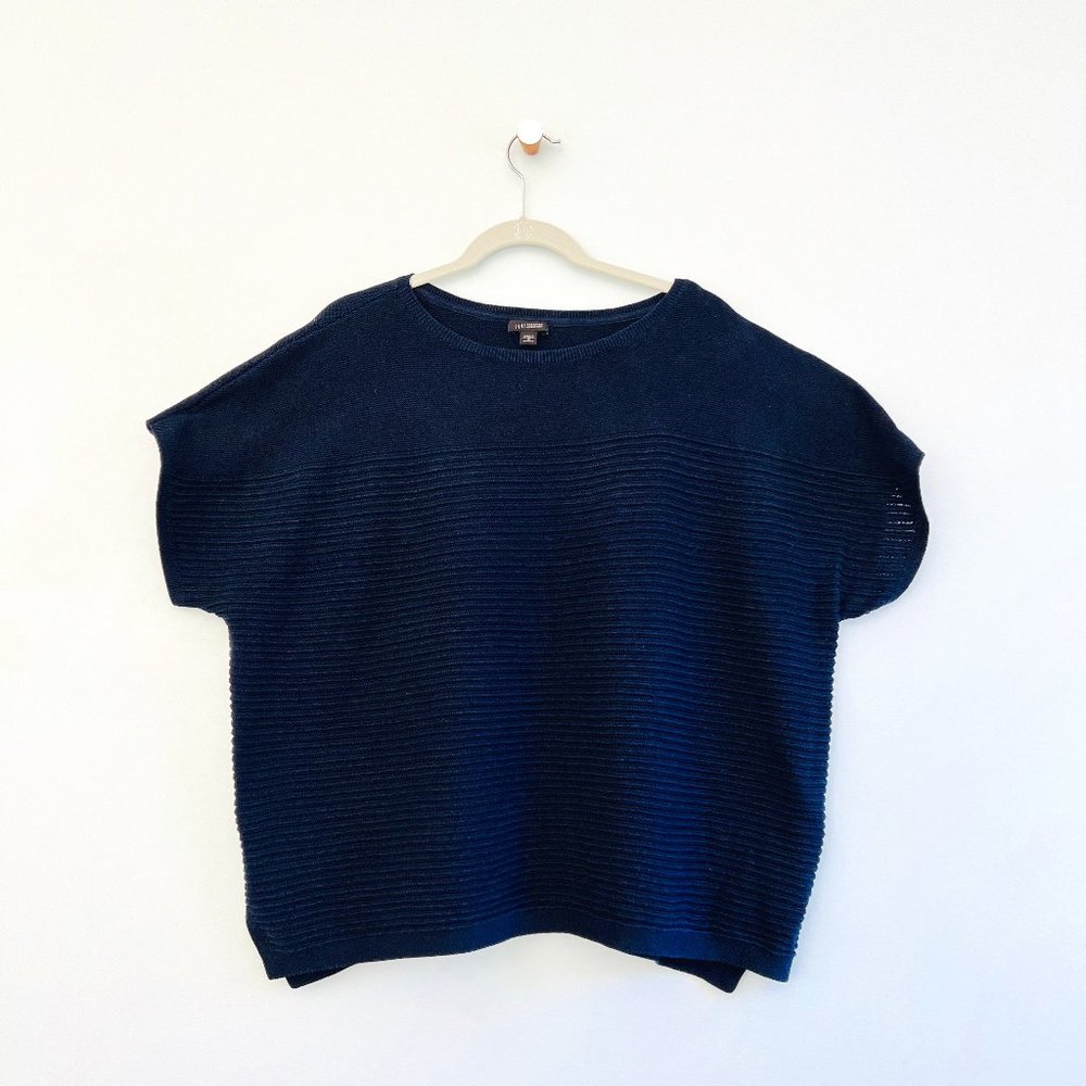 J Jill - Dolman Capped Sleeve Striped Knit Top - Navy Blue - 2X